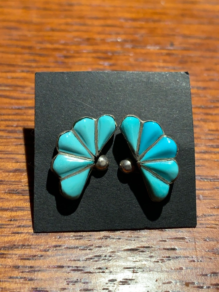 Vintage Zuni Turquoise Teardrop Channel Inlay Post Earrings